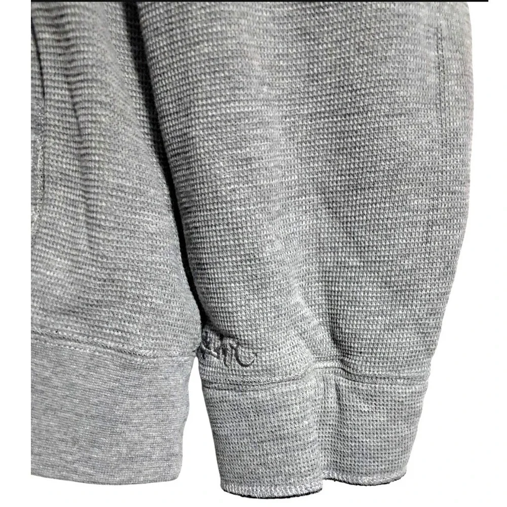 Quiksilver Zip Up Hoodie‎ Boys XL Vtg Y2K Gray Waffle Knit Sherpa Lined Graphic